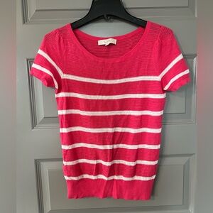 Ann Taylor LOFT Short Sleeve Pink and White Striped Top Size Small